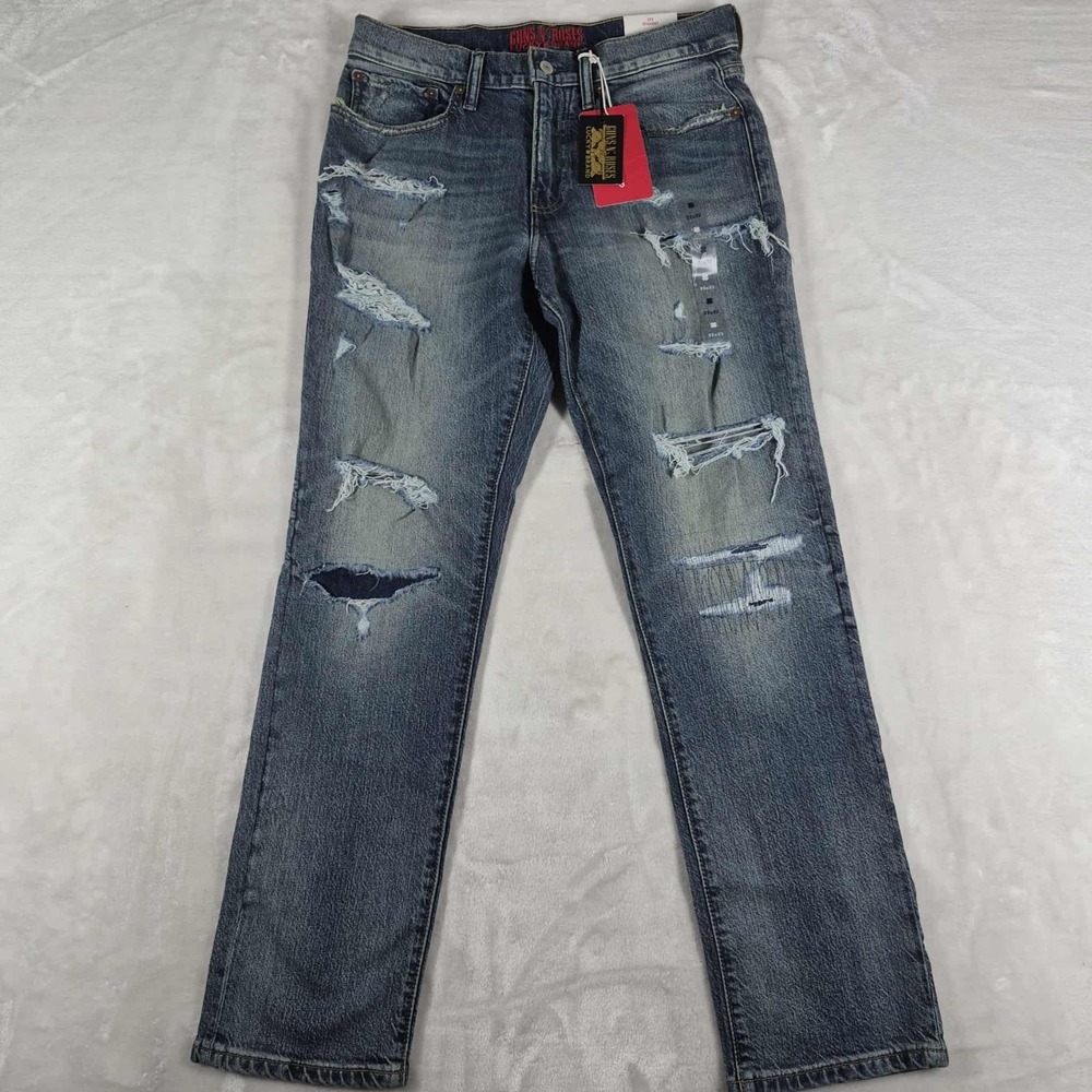 Lucky Brand Guns N' Roses 223 Straight Jeans Men's 32x32 Blue Distressed NWT